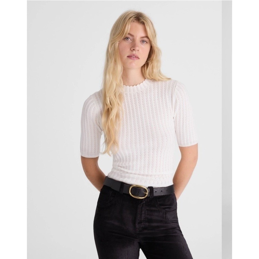 Madewell NWT Pointelle-Stitch Mockneck Sweater Tee Lightweight Knit White M